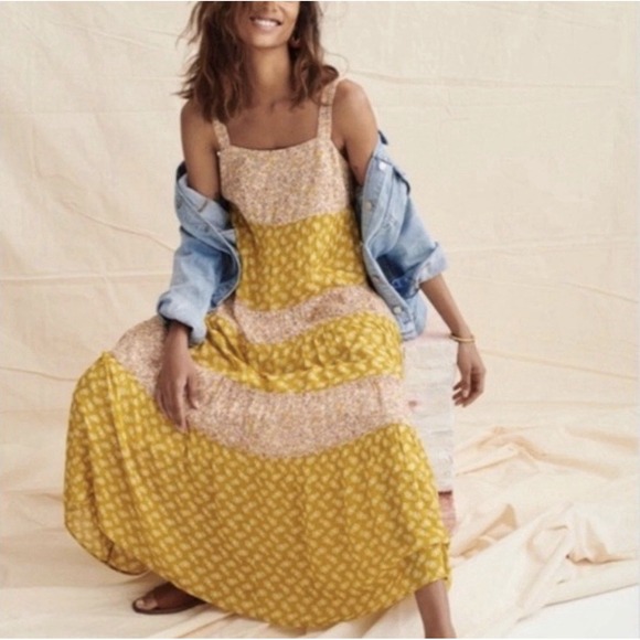 Madewell Dresses & Skirts - Madewell Mixed Print Tiered Midi Dress in Jaipur Floral Sz M Lined Tie Back